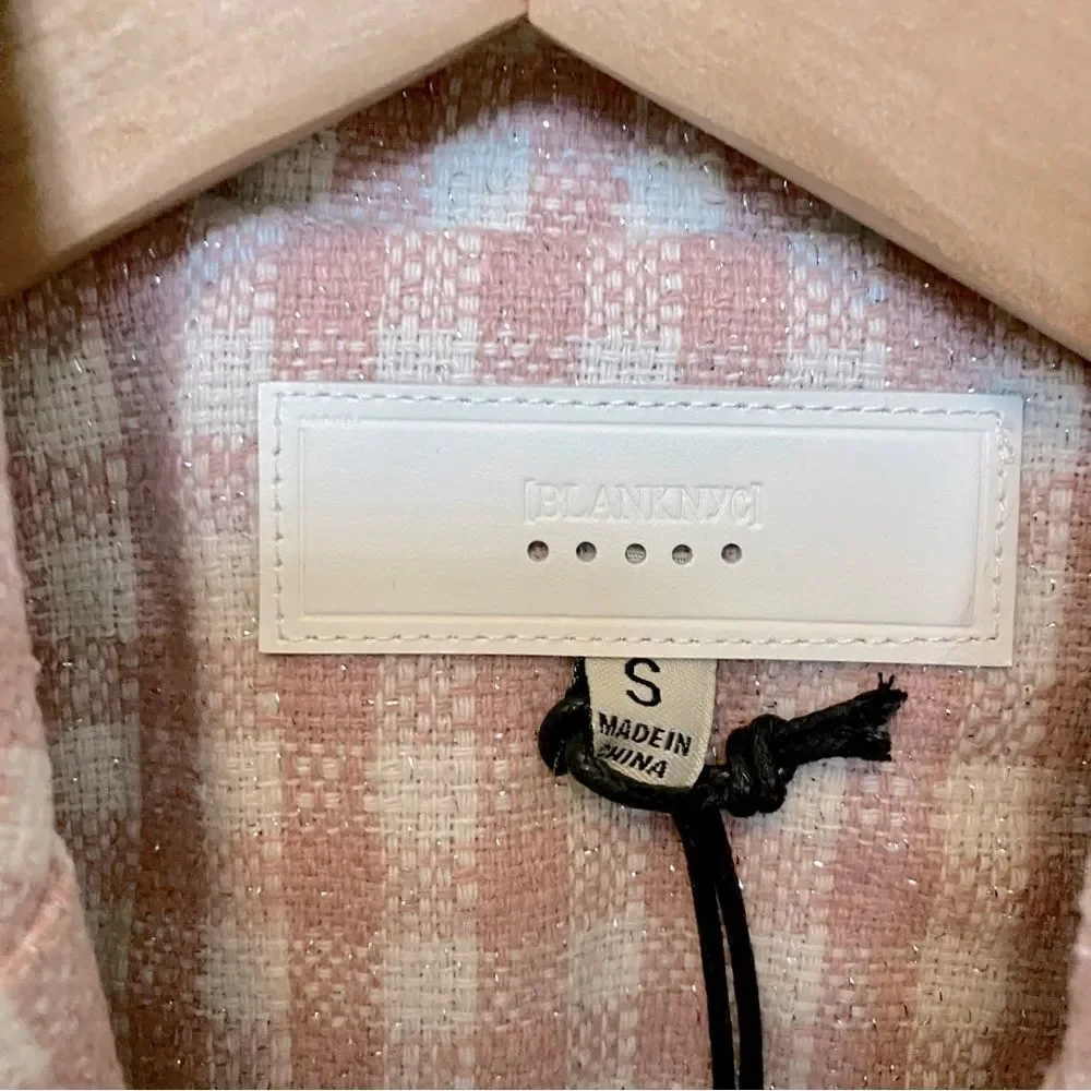 BLANK NYC Quick Thrills Plaid Pink White Blazer Jacket, Small, NWT